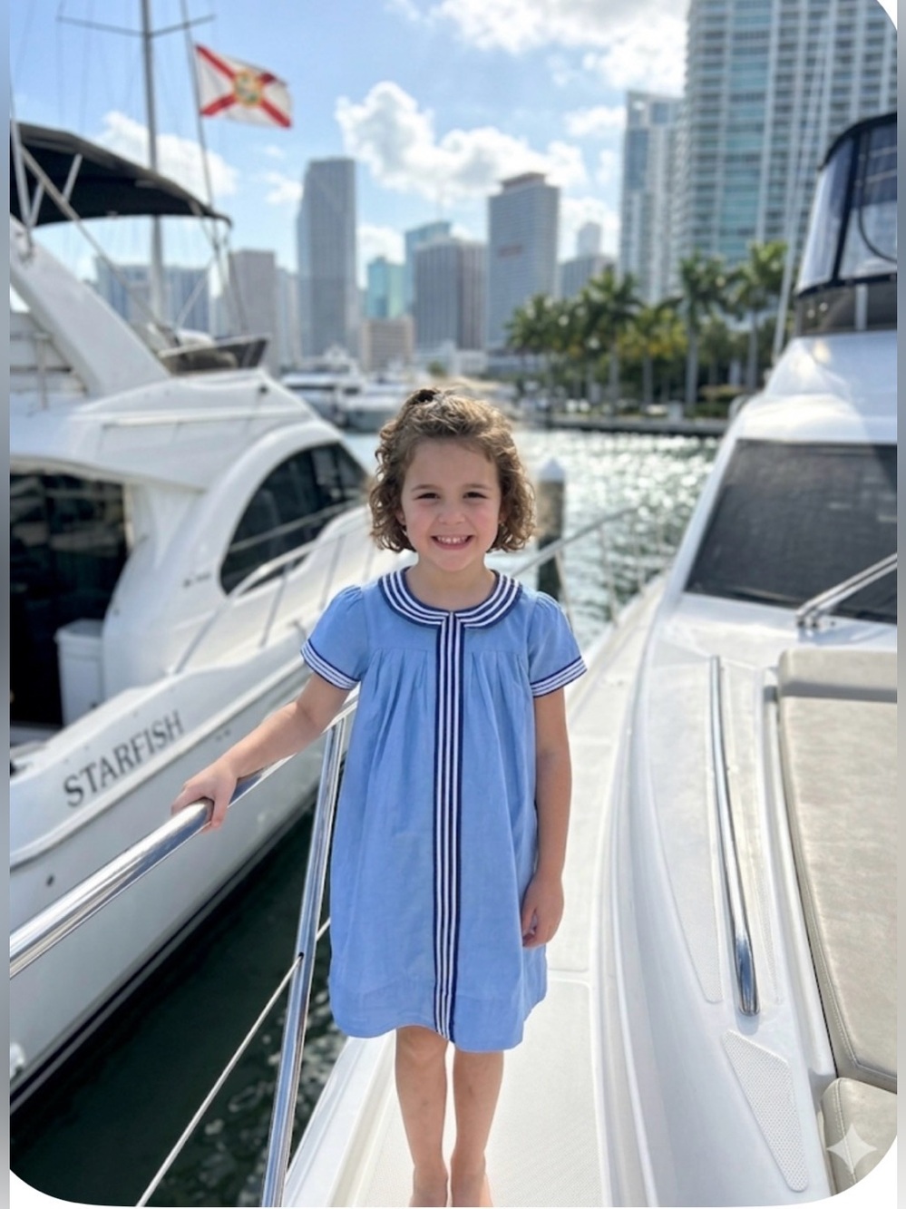 🎼Mini Boden Light Blue Sailor-Collar Dress with Navy Trim size 5-6 GUC